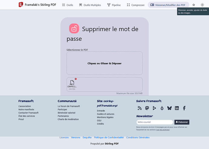 Framalab’s Stirling PDF - Supprimer le mot de passe